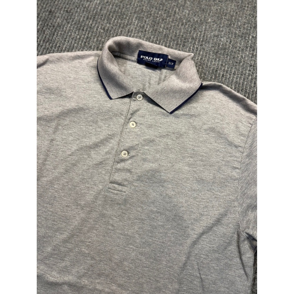 Polo Golf Ralph Lauren Mens Small Grey Short Sleeve Cotton Polo Shirt Navy Trim